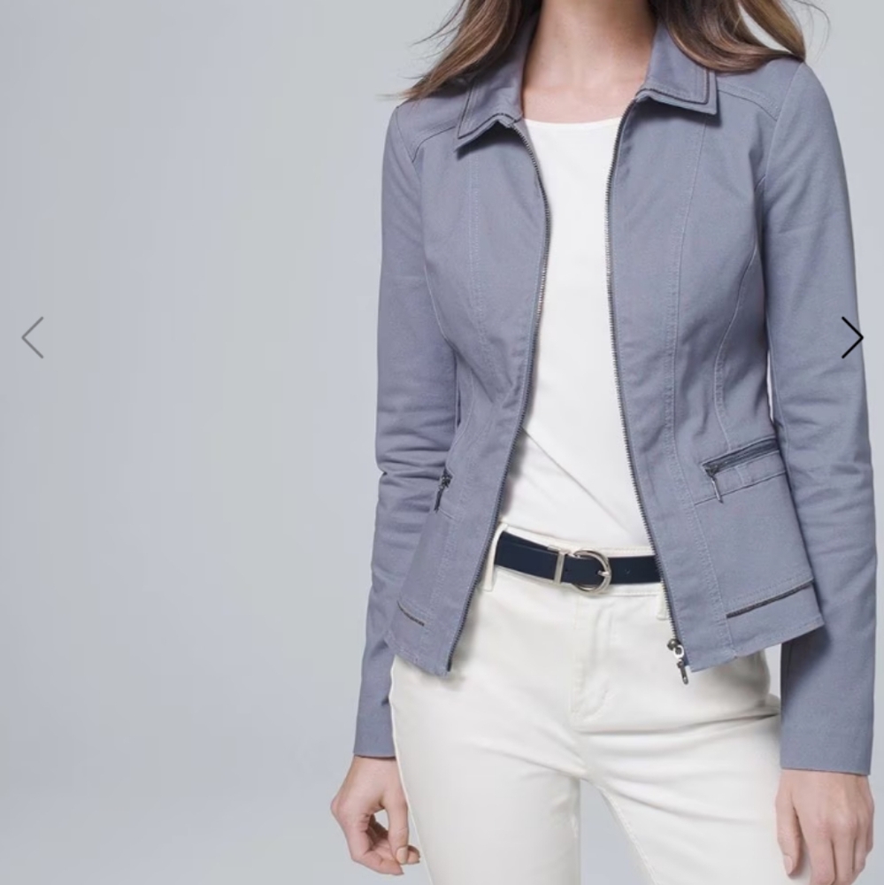 White House Black Market Gray Zip-Front Blazer Jacket